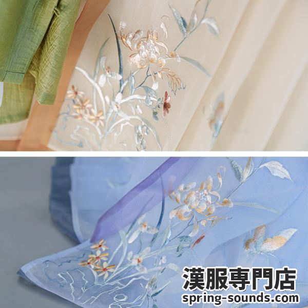 花柄刺繍漢服スカート【国画四谱】