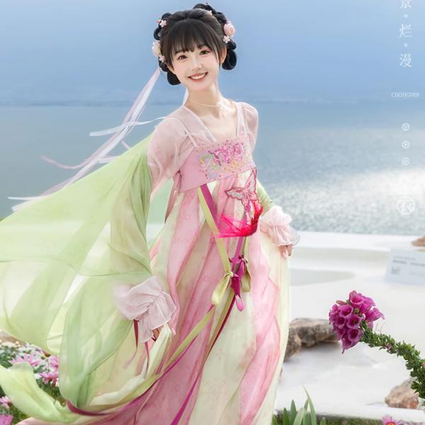 唐制漢服 花柄刺繍レディース漢服 【重回汉唐茉莉胭脂】