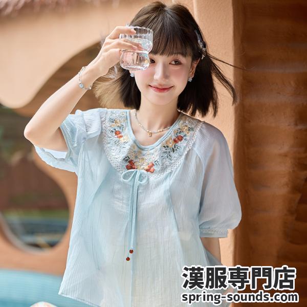 石榴刺繍シャツ+ミニスカート　　[夏石榴]