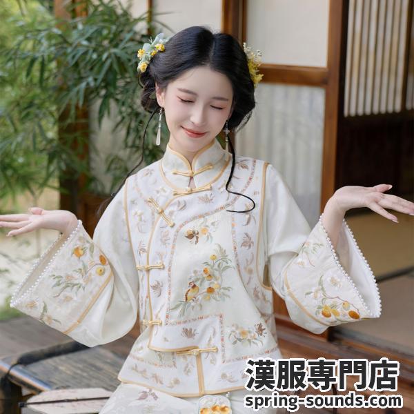 レディース漢服　花柄刺繍チャイナドレス 清水溪【宋韵花鸟】