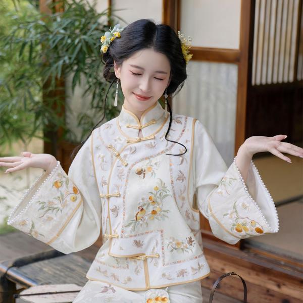 レディース漢服　花柄刺繍チャイナドレス 清水溪【宋韵花鸟】