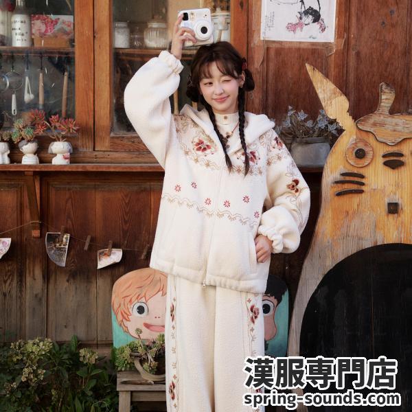 フリース刺繍 パンツセット 保温　[十三余-如焰]