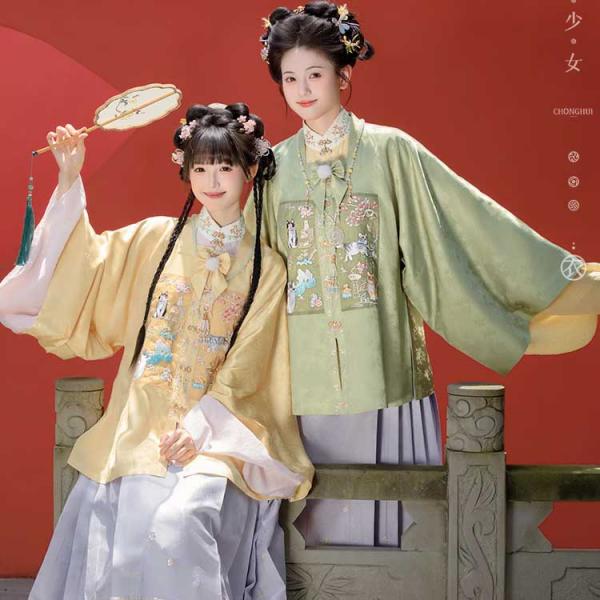 明制刺繍レディース漢服 【重回汉唐狸奴小景】