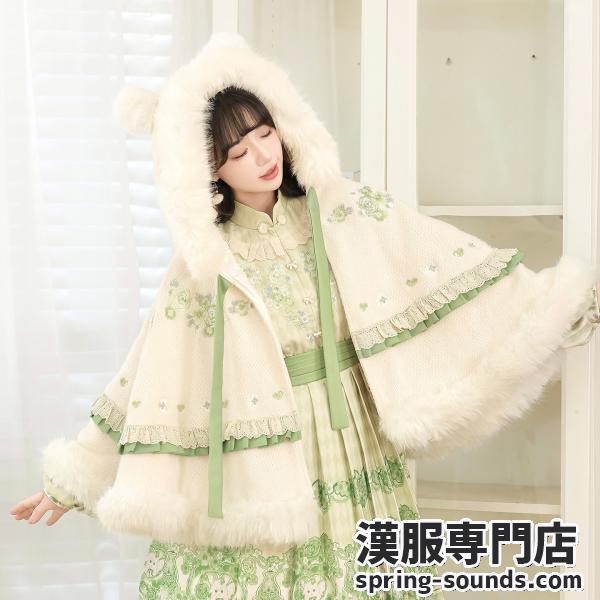 マント　ワンピース　グリーン【云茸初雪】