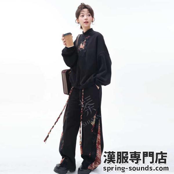 刺繍 裏起毛トップス+ズボン レディース 十三余[金鞠]