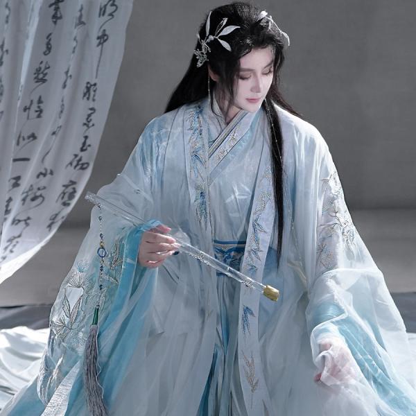 メンズ漢服 ブルー 【岁寒三友】