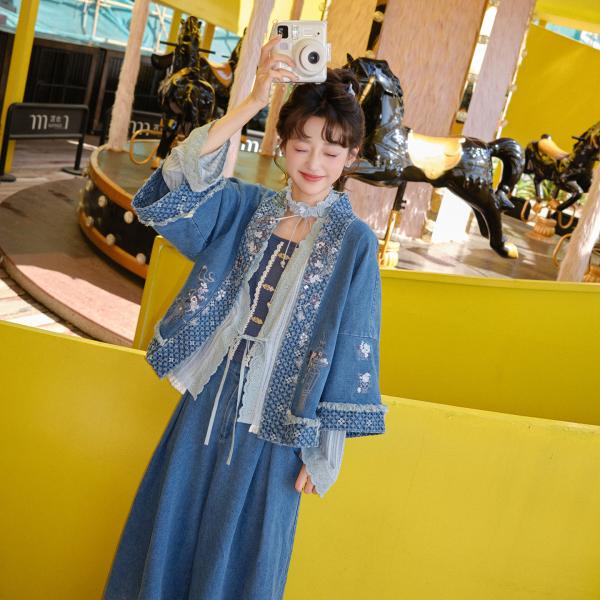 刺繍ジーンズ上下セット レディース  十三余[沐兰灯]