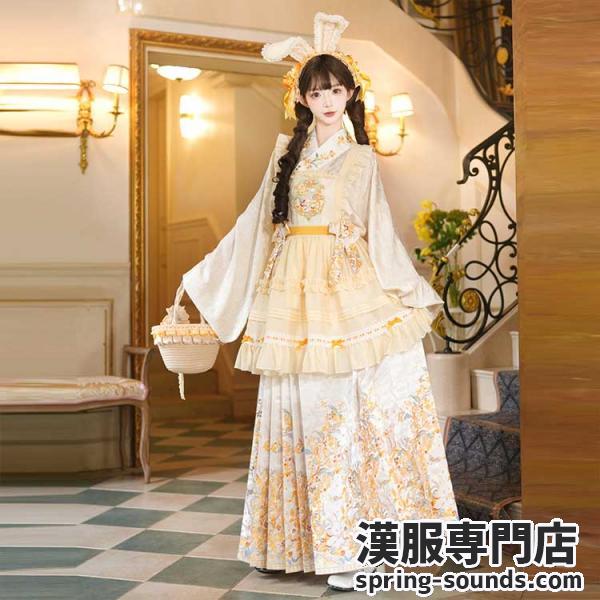 兎刺繍 明制レディース漢服  琵琶袖 花仙记【金枝兔影】