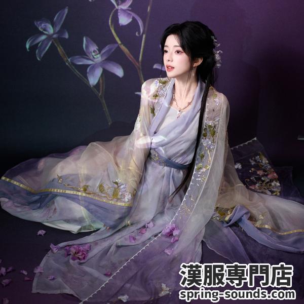 刺繍入り宋風 大袖オーバー交領長衫 グラデーションカラー 十三余[倾光入梦]