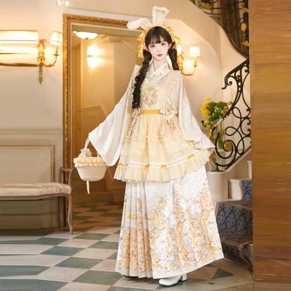 兎刺繍 明制レディース漢服  琵琶袖 花仙记【金枝兔影】