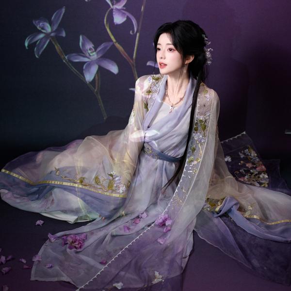 刺繍入り宋風 大袖オーバー交領長衫 グラデーションカラー 十三余[倾光入梦]