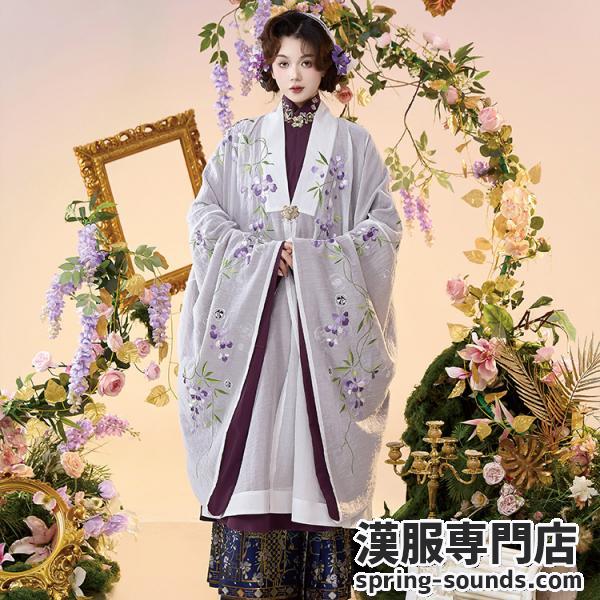 パンダ刺繍 藤花柄刺繍入り伝統漢服 春（春の装い） 花朝记｜花间灵玑熊猫