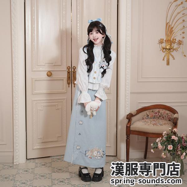 兎刺繍 唐制漢服 レディース 　唐静还决 镜中晏