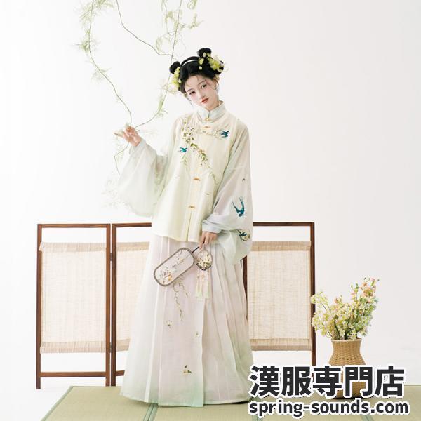 明制花柄刺繍漢服　 静还决 燕来时