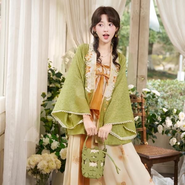 テンセル素材の対襟羽織・キャミソール・宋風パンツ 春のスタイルアップ 漢服モチーフの女性用セットアップ 十三余[待春风]