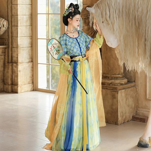 女性向け唐制漢服 坦領復元 中国風 腰丈襦裙 日常春夏セット 素羽华裳 和光