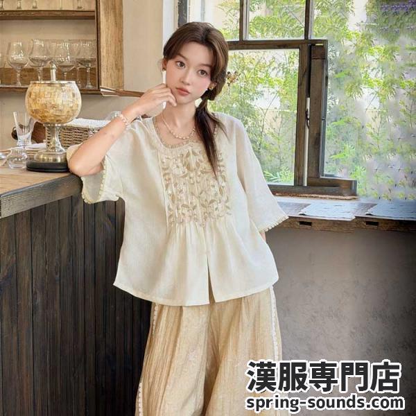 刺繍シャツ+ガウチョパンツ　　十三余[凉月]