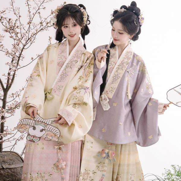 明制漢服　花柄刺繍　远山乔【落花归燕】