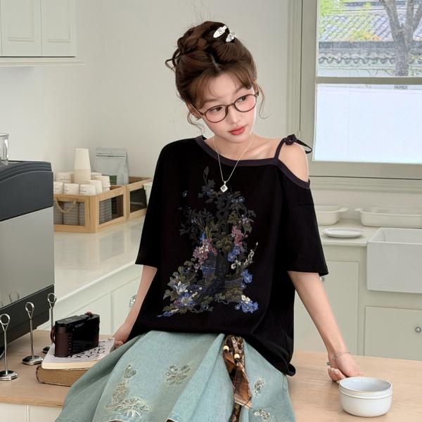 チャイナ風刺繍Ｔシャツ　十三余[夜园]